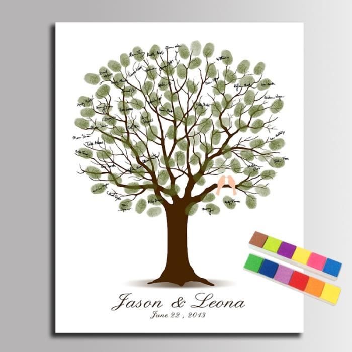 Toile Arbre à Empreintes Digitales Pour Mariage - 6 Couleurs D'Encre - Cadeau Original Pour Invités
