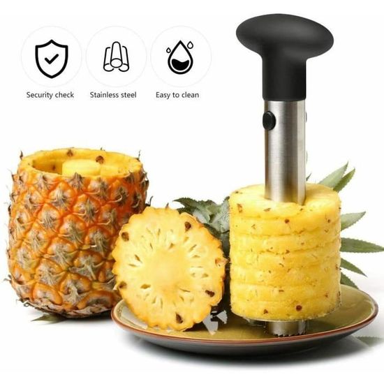 Trancheuse à ananas en acier inoxydable avec éplucheur et 4 fourchettes à fruits, pour couper les graines d'ananas, les épluchures d'ananas et les tranches d'ananas