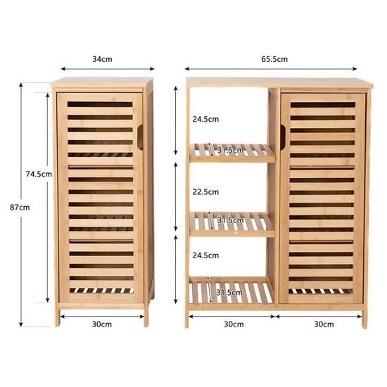 Armoire Salle De Bain En Bambou AD.CON - 170x66x23 Cm, étagères Réglables, Design Naturel, Pour Machine à Laver - 8