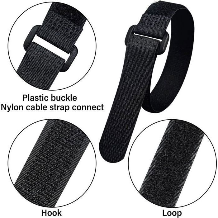 Sangles Scratch 40 PCS, Attache Cable Noir 2 cm x 40 cm/30 cm/20 cm/15 ...