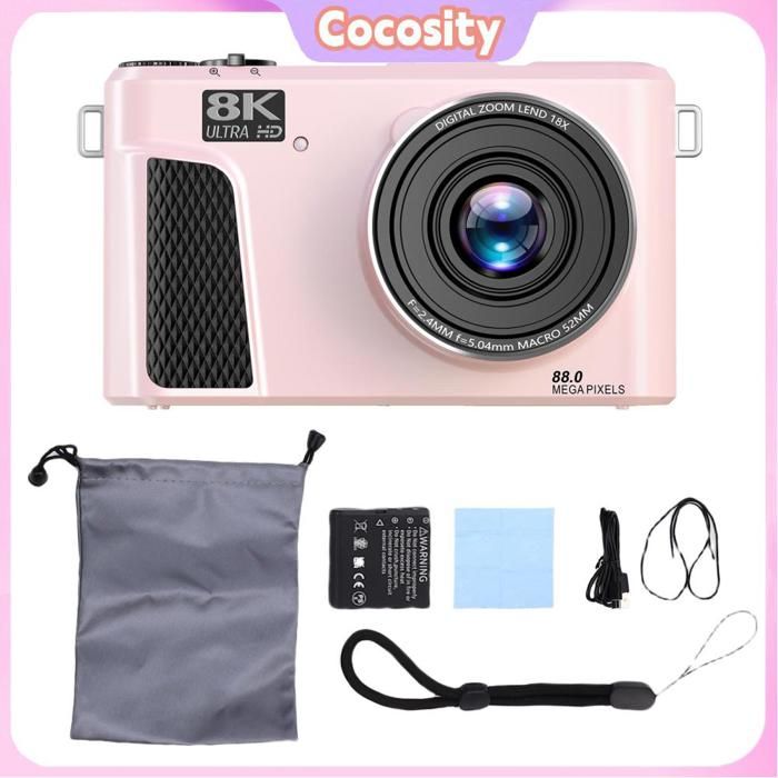 Appareil Photo Numérique 4K 48MP - Écran Rabattable 180° - Zoom 8x, Anti-tremblement, Filtres - Pour Débutants Et étudiants (rose) - 6