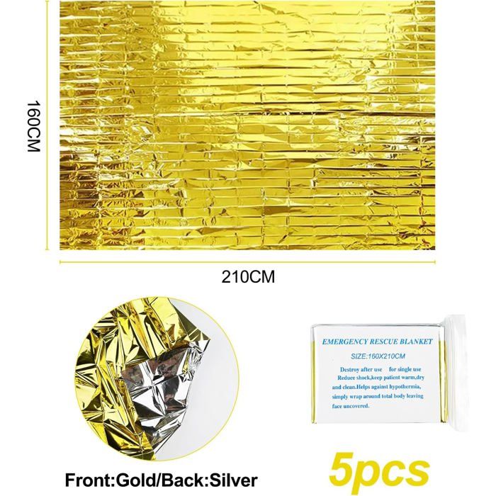 Couverture De Survie Traxenta – Lot 5 – Réutilisable – Imperméable – 160x210 Cm – Or/argent – Outdoor, Randonnée, Marathon