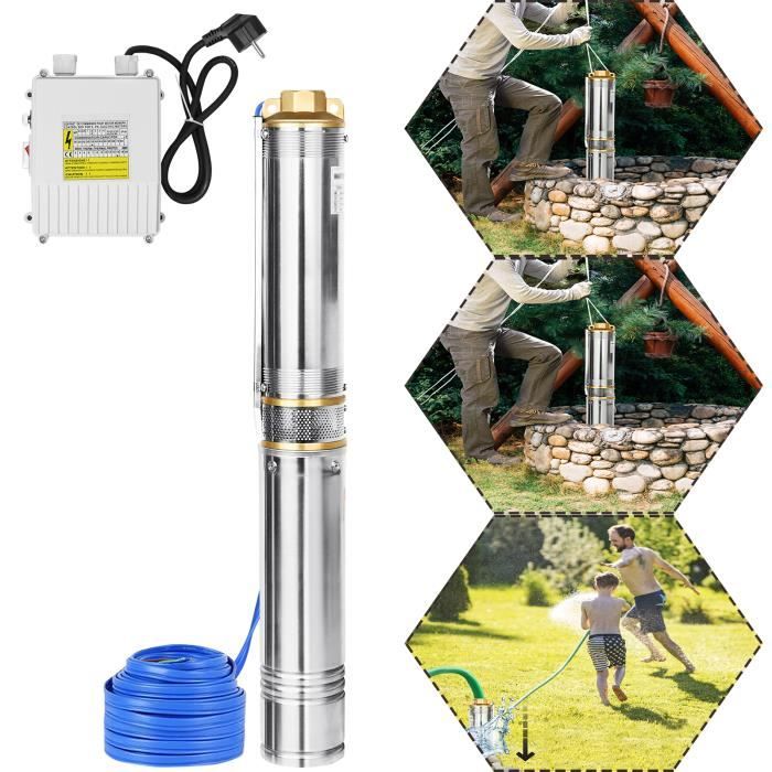 Pompe Immergée Aufun 1100W - Pompe Puits Profond 4000 L/H, Hauteur 81m, Résistante Au Sable