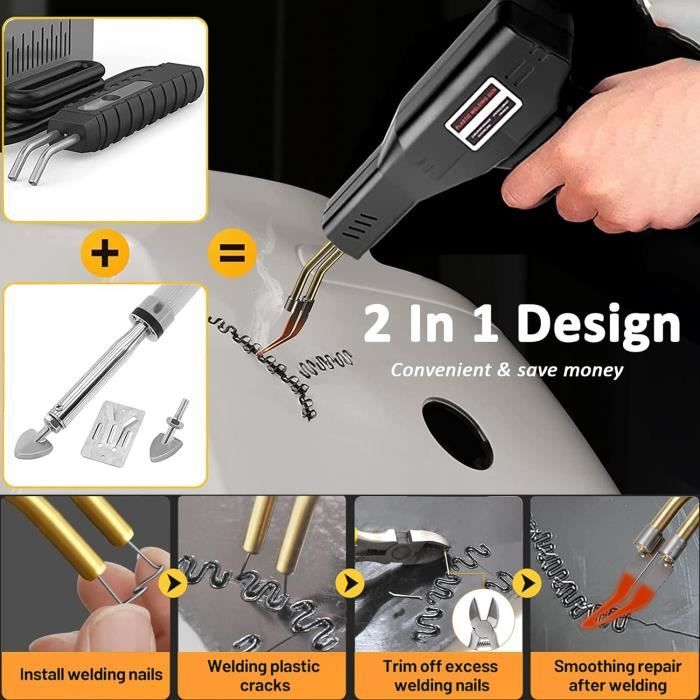 Kit Soudure Plastique 220W 2en1 - 800 Agrafes + 40 Bâtons Pour Réparer Pare-chocs Auto