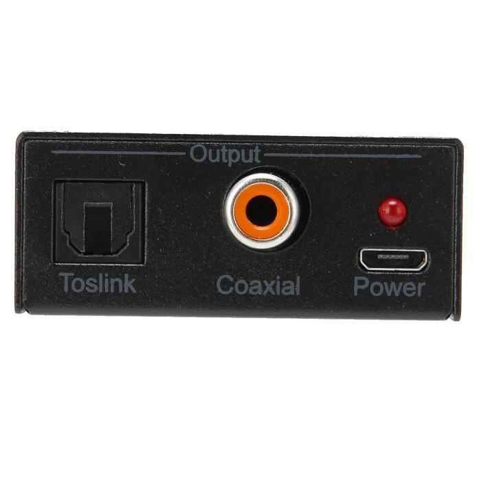 Convertisseur Audio Numérique Bidirectionnel Coaxial ⇄ Optique SPDIF/Toslink - Boîtier Métal Noir
