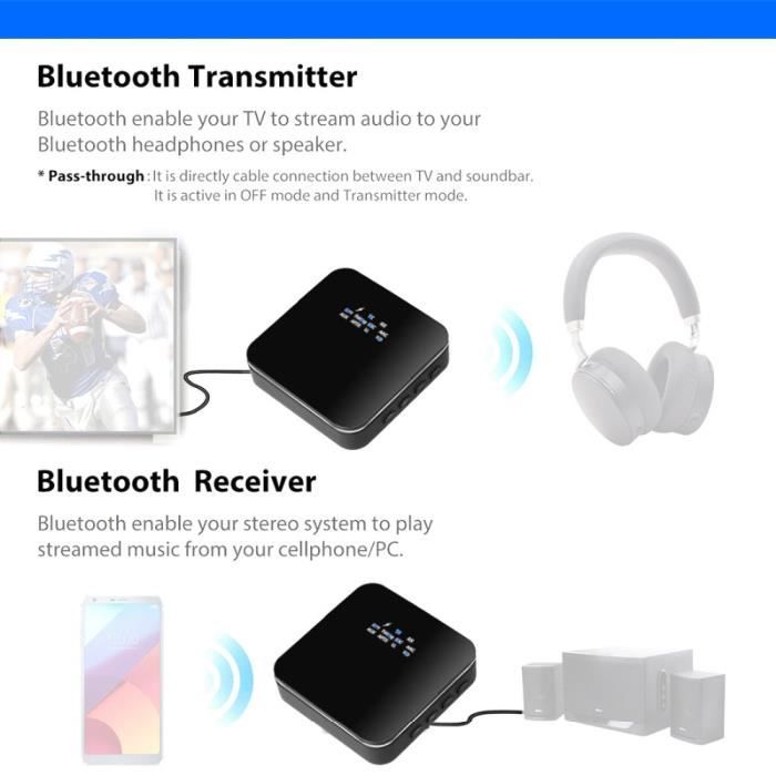 Adaptateur 2 en 1 Adaptateur audio Bluetooth pour Smart TV Adaptateur  Bluetooth 5.0 Récepteur Bluetooth