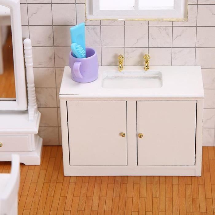 Évier Miniature 1/12 En Bois Pour Maison De Poupée – Lavabo Cuisine Ou Salle De Bain Avec Meuble