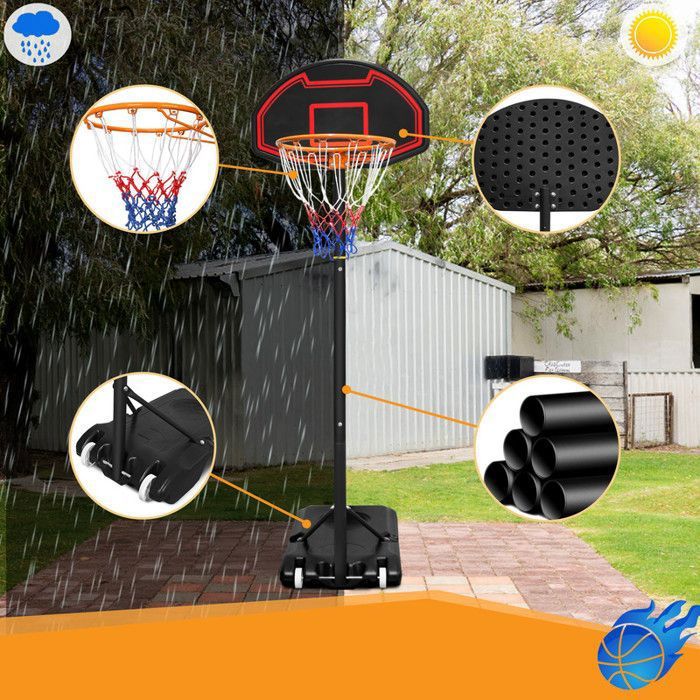 VEVOR Panier Basket Portable Réglable 122-305cm | Pied Roulettes, Filet Inclus - Pour Enfants & Adultes