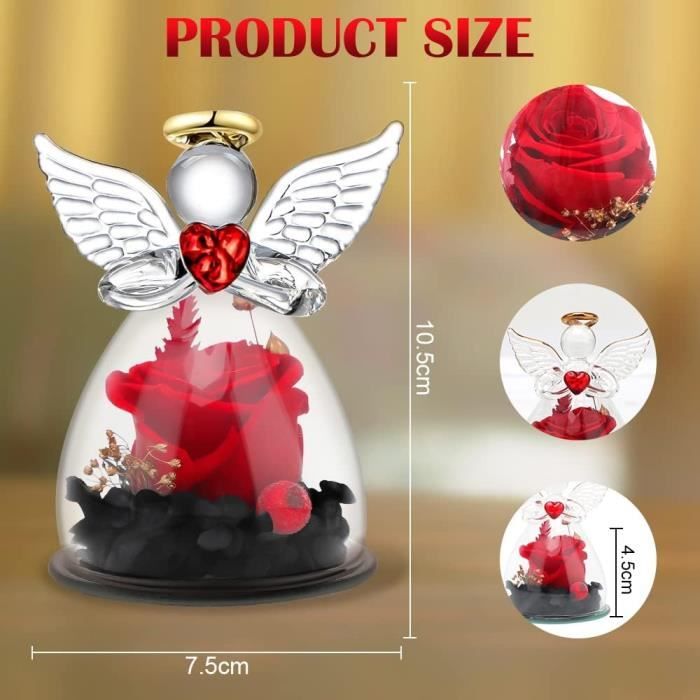 Rose Éternelle Bleue Dans Dôme Verre Avec Ange – Grande Figurine Ange Gardien – Cadeau Anniversaire Maman Femme Grand-Mère
