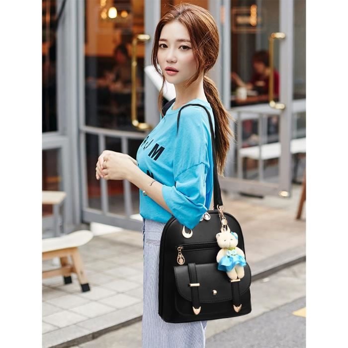 Grand sac dos pour femme en cuir PU avec housse sac d cole de