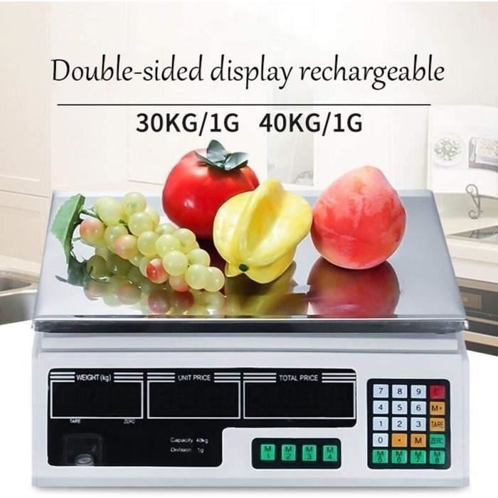 AOKLEY Balances de Cuisine,40 kg/1g 40kg/2g 40kg/5g calcul de Prix  électronique en Acier Inoxydable Pesage de Cuisine numérique Affichage LCD