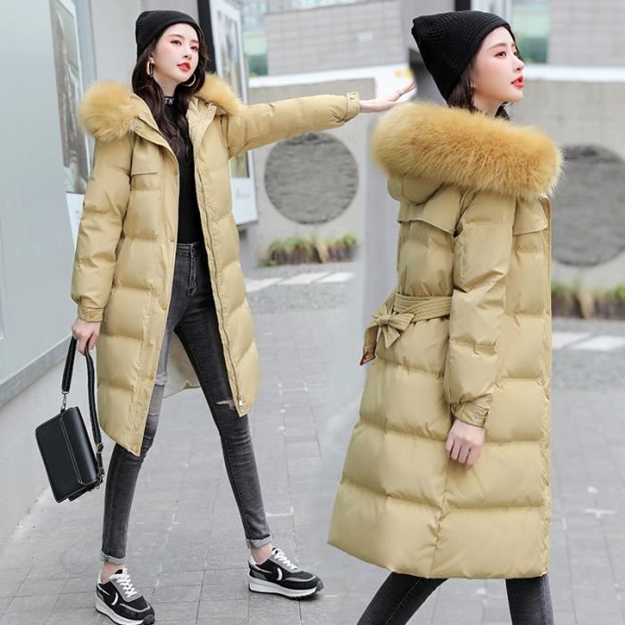 Manteau en coton pour femme doudoune longue col fourrure veste matelassee coupe slim veste chaude d hiver pour femme Jaune Cdiscount Pret a Porter