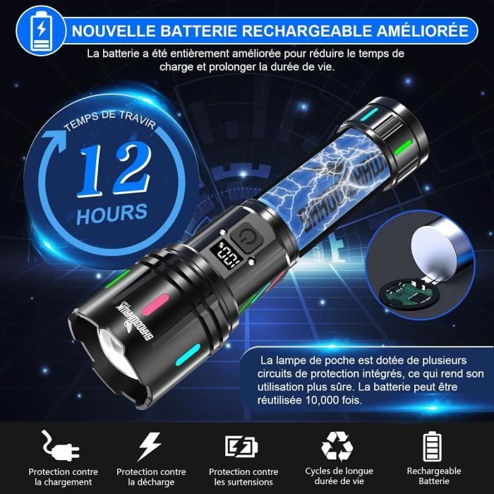 Lampe Torche Led Ultra Puissante, 20000 Lumens Lampe De Poche Rechargeable Usb, Xhm90.2 Lampe