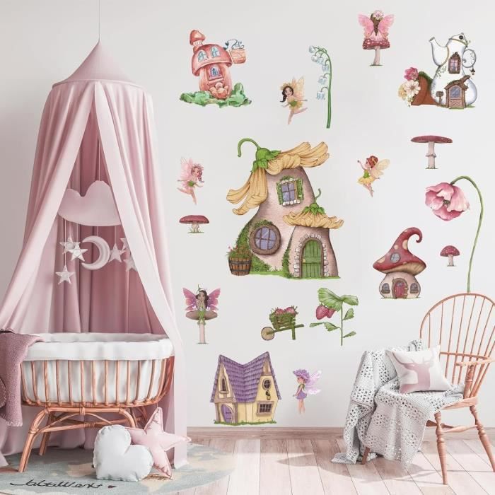 SRIZIAN Stickers Muraux Fille Papillon, Loup Lune Fée Des Fleurs