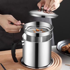 Wmool Pot de filtre à huile en acier inoxydable, pot de stockage d'huile avec couvercle filtrant et panier à frire, grande capacité, récipient de filtre à huile polyvalent, réservoir multifonction Wmool Pot de filtre à huile en acier inoxydable, pot de stockage d'huile avec couvercle filtrant et panier à frire, grande capacité, récipient de filtre à huile polyvalent, réservoir multifonction