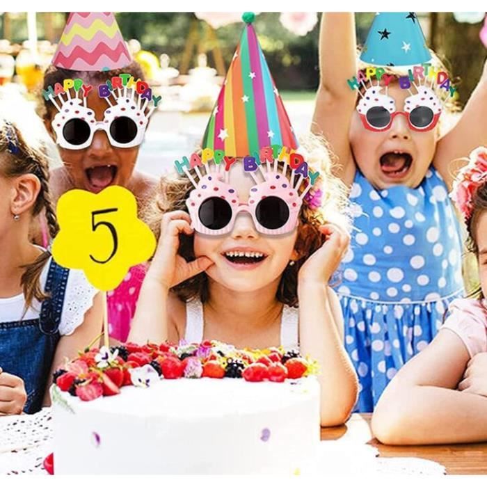 10 Chapeaux De Fête Cône En Papier Avec Dessus Aluminium - Joyeux Anniversaire - Élastique Inclus - Multicolore - 5
