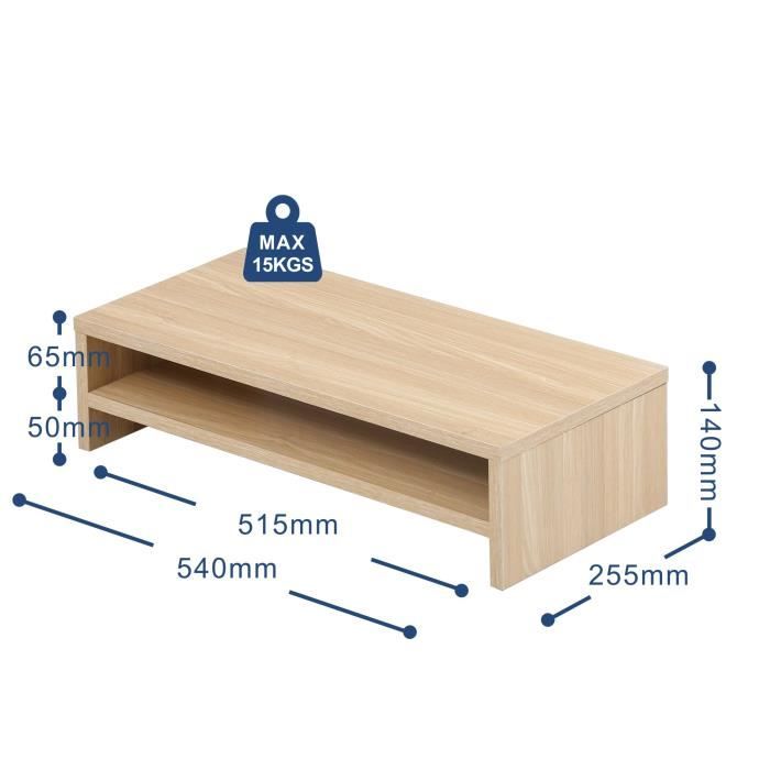 Support de moniteur double en bois - noir - organisateur de bureau - rehausseur de