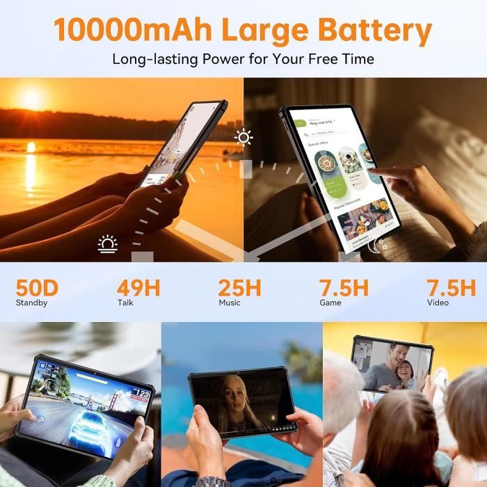Rt5 Tablette Incassable - 14+256Go(Tf 1To) 10000Mah Batterie,10.1 Fhd  Tablette Durcie,16Mp Caméra,4G Double Sim,Android 13 - Cdiscount  Informatique