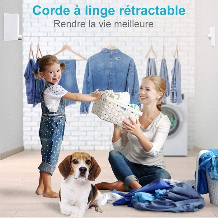 TMISHION Corde à linge pour balcon Corde à linge rétractable d'intérieur 4.2m Corde à linge