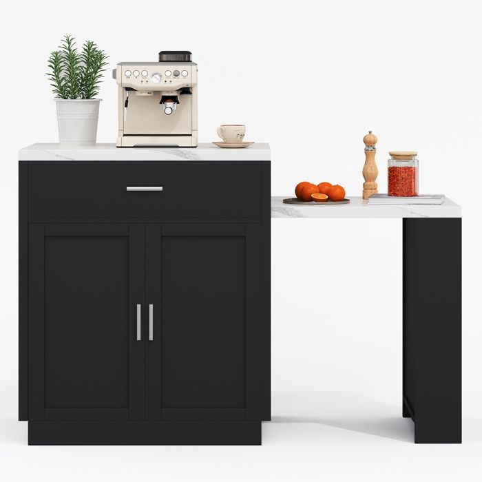 Îlot De Cuisine Extensible Avec Table à Manger - Pour 4 à 6 Personnes - 2 Tiroirs, étagères Réglables - Roulettes Avec Frein