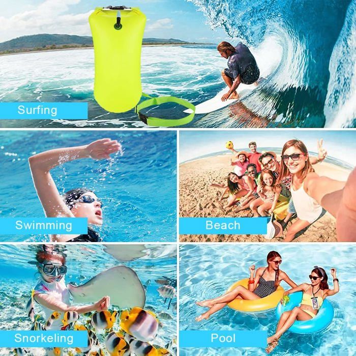 Bouée De Natation Gonflable – Sécurité, Eau Libre, Triathlon – Flotteur Tracté, Visible, Avec Sangle Réglable