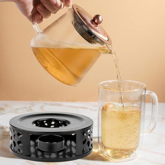 Chauffe-Théière En Acier Inoxydable Avec Bougeoir - Réchaud Pour Thé Et Café 15,5 Cm