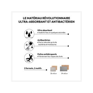 Tapis De Bain Diatomite 40x60cm - Antidérapant Et Absorbant - Séchage Rapide - Gris