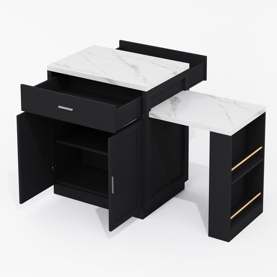 Îlot De Cuisine Extensible Avec Rangement - Table Pour 4-6 Personnes, Roulettes, MDF