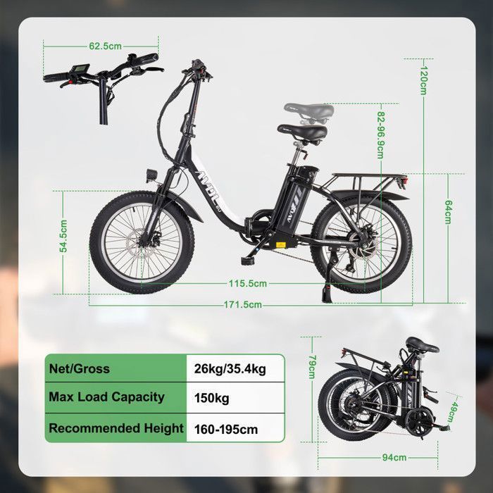 AVDLEU Vélo Électrique Pliable 20" Moteur 250W Batterie 36V 12 — free download
