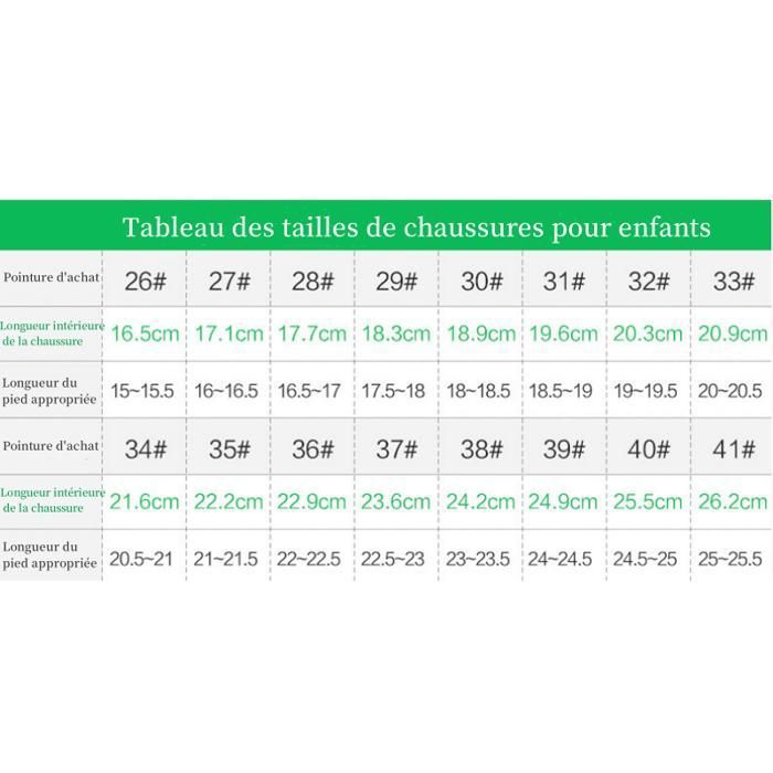Chaussure Enfant Pointure En Taille Us Correspondance Taille