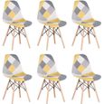 Lot de 6 Patchwork Eiffel Chaise de Salle a Manger Salon Chrome Rétro Moda Multicolore(jaune)-0