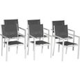 Lot de 6 chaises de jardin en aluminium blanc et textilène gris - HAPPY GARDEN - contemporain - empilables-0