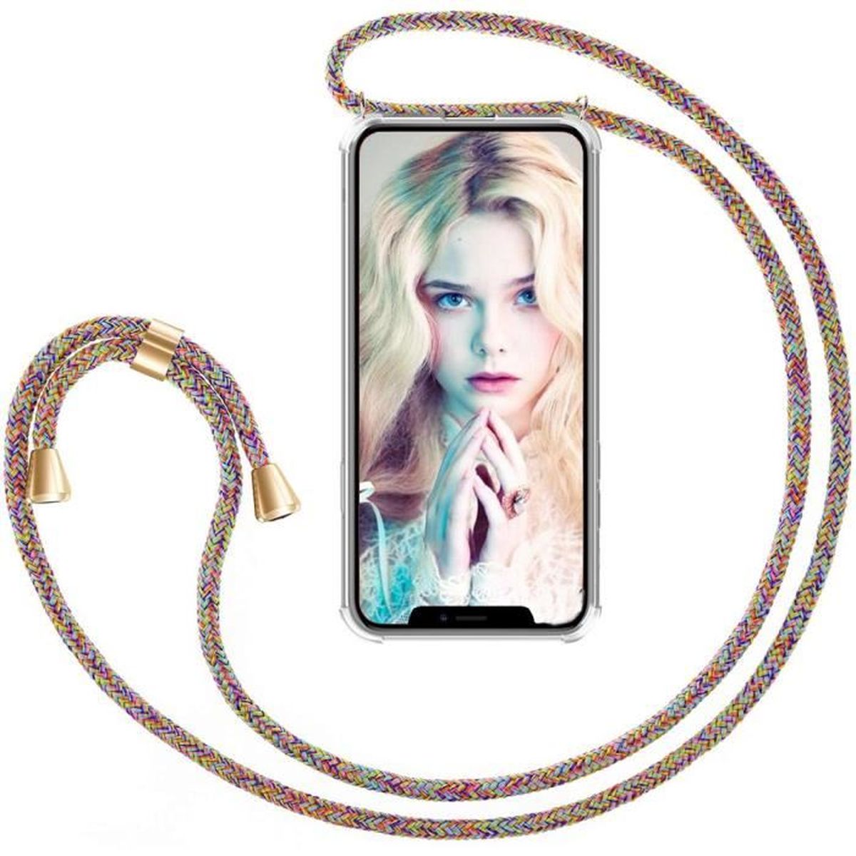 Xinyunew Cover Con Cordino Per OPPO A9 2020 / A11 - Custodia Trasparente + Laccio Tracolla + Vetro Temperato