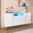 NECHE Buffet Salon Blanc Brillant à LED, Meuble Elégant avec 1 Tiroir 4 Portes, Armoire de Cuisine, Sideboard 150x40x80cm