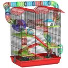 Cage pour hamster - PawHut - avec tunnel mangeoire roue jouet - pour souris petit animaux rongeur - 47 x 30 x 59 cm - rouge