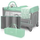 Lit parapluie compact 3en1 LIONELO Flower - Parc bébé - 0-36 mois - Sac de Transport - Pliage Rapide - Roulettes - Vert