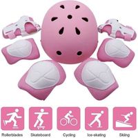 kit de protection roller pour Enfants, Casque de Velo Enfant, Casque/Genouillères/ Coudières/Coussins Poignet, Rose