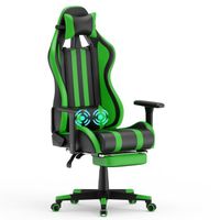 UISEBRT Chaise de Jeu Massage Ergonomique Gaming Chair avec Coussin Lombaire Réglable, Coussin de Tête(Vert)