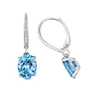 Boucles D’oreilles Femme Or Blanc 9 Carats Avec Diamant Et Tanzanite – 7x5 Mm, Neuf Avec étiquettes | Bijou Précieux