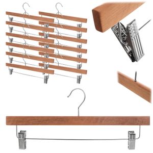 Lot De 12 Cintres En Bois Avec Pinces - 44,5 X 25,5 Cm - Pour Suspendre Pantalons, Jupes, Etc. - 6