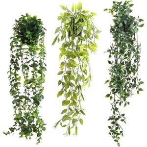 FLEUR ARTIFICIELLE Plantes Artificielles Tombantes - - Ensemble de 3 - Vert Émeraude - Décoration Intérieure et Extérieure