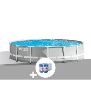 PISCINE Kit piscine tubulaire - INTEX - Prism Frame - Ronde - Filtre à cartouche - Ø 4,57 m x H.1,22 m