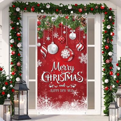 Bannière "Merry Christmas" Pour Décoration Noël - 2 Pièces 30x180cm, Rouge, Tissu Oxford - 7