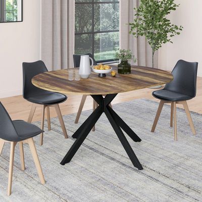 Table à Manger Ronde Extensible ALICIA – Bois Et Noir – 110 à 150 Cm – 4 à 8 Personnes – Pied En X – Plateau Effet Bois - 8