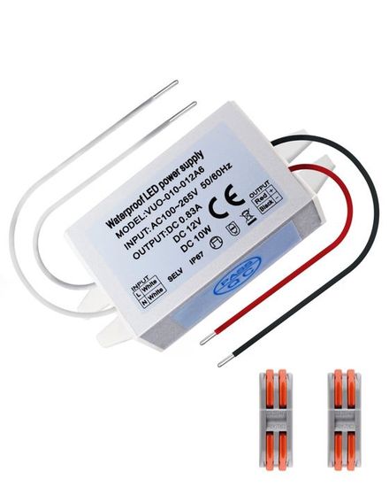 Aurahome Transformateur LED 12V 10W Étanche IP67 – Alimentation 100-265V Vers 12V Pour Bandes LED, Spots, Lampes Extérieures (1 Pack)