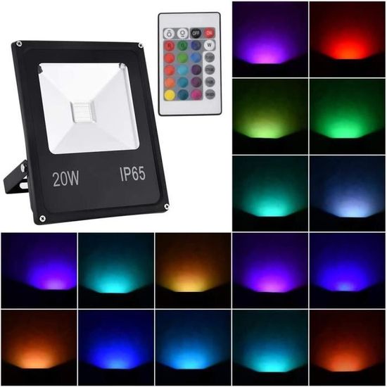 Eleganted Projecteur LED RGB 100W Extérieur X2 – 16 Couleurs Télécommande IP65 Jardin Fête Noël