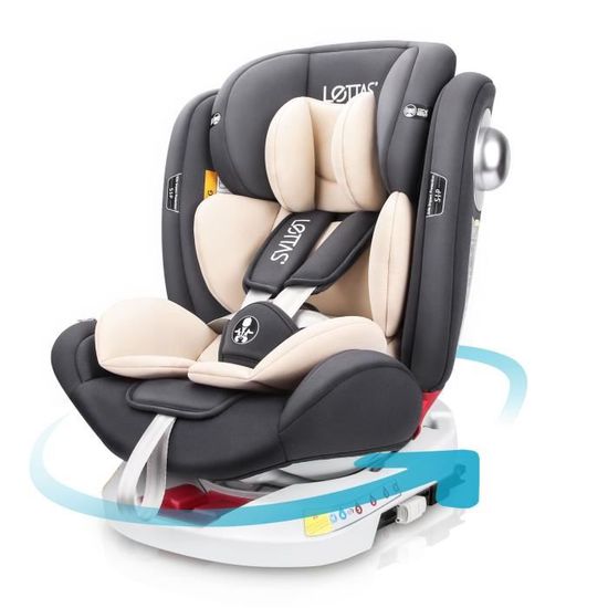 LETTAS Siège Auto ISOFIX 360° Pivotant Groupe 0+/1/2/3 (0-36kg, 0-12ans) Inclinable Top Tether Protection Latérale ECE R44/04 Gris