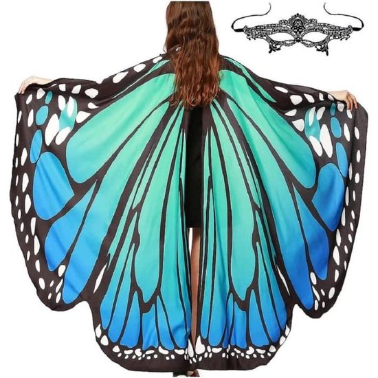 Verkleedset Kind Déguisement Papillon Enfant 5 Pièces – Ailes, Jupe Tutu, Masque, Serre-tête, Tatouages – 117x47 Cm