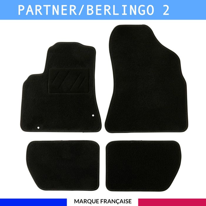 Tapis de sol voiture - Sur mesure pour Peugeot / Citroën PARTNER TEPEE / BERLINGO 2 (04/2008-08/2018) - Antidérapant - Scratch