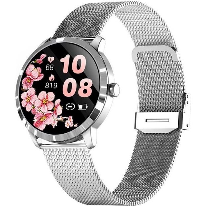 Amorus Montre Connectée Ronde Femmes Période Rappel Cycle Physiologique Moniteur Oxygène Sports Bracelet Q8L-Argent